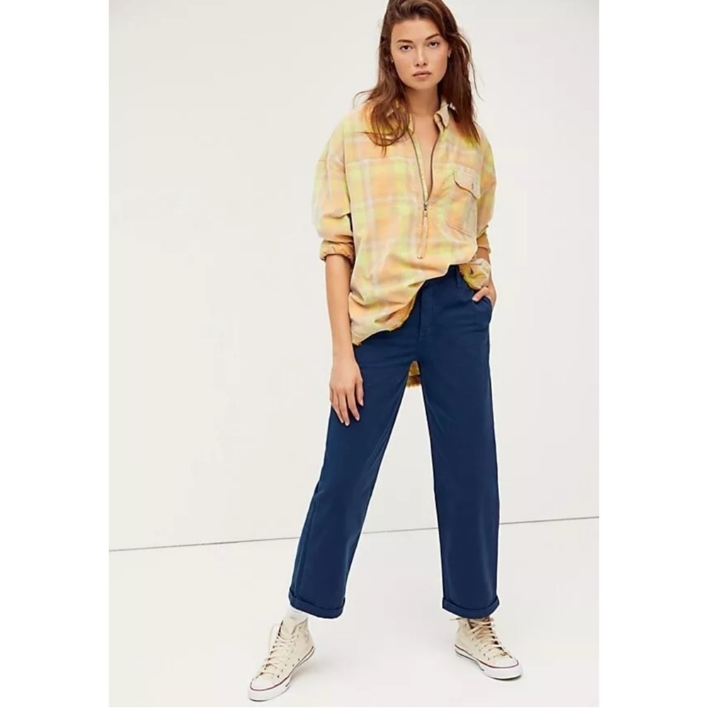 Free People Relaxed Boyfriend Chino Ankle Pants Mid Rise Contemporary in Navy 29